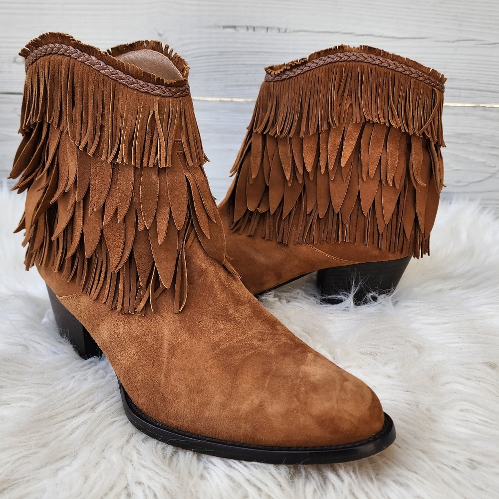 Aquazzura Pocahontas Cowboy Suede Fringe Ankle Boot